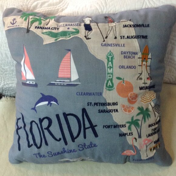 VTG Embroidered, Decorative Florida Pillow; Cute, Kitschy, Florida Pride, Vaca - Picture 1 of 3